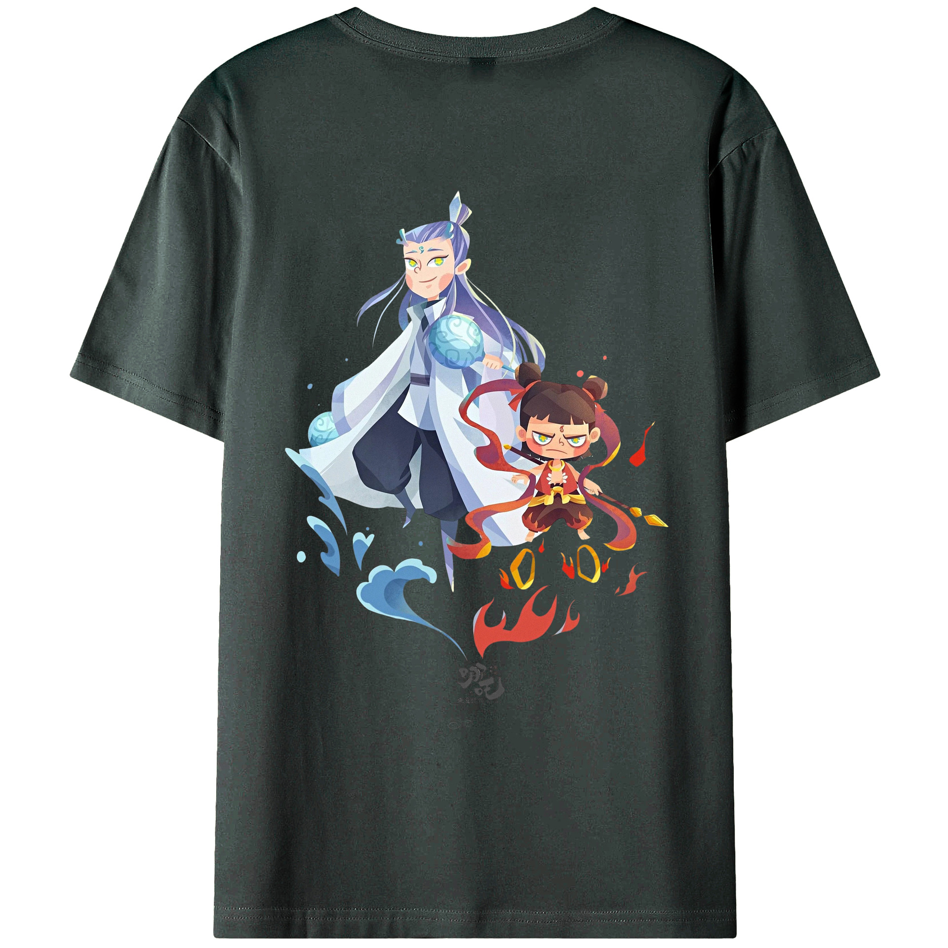 （画像用） Ne Zha 2 ナタ 魔童の大暴れ 綿100％ メンズ半袖Tシャツ（バックプリント） 通気性